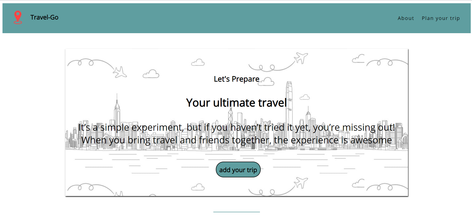 Travel webapp screen